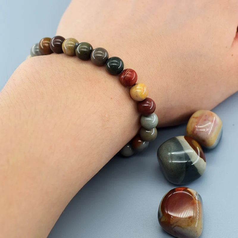 Natural American Picture Stone Bead Bracelet Women Men Amethysts Crystal Quartzs Aquamarines Jades Jewelry Agates Elastic Bangle