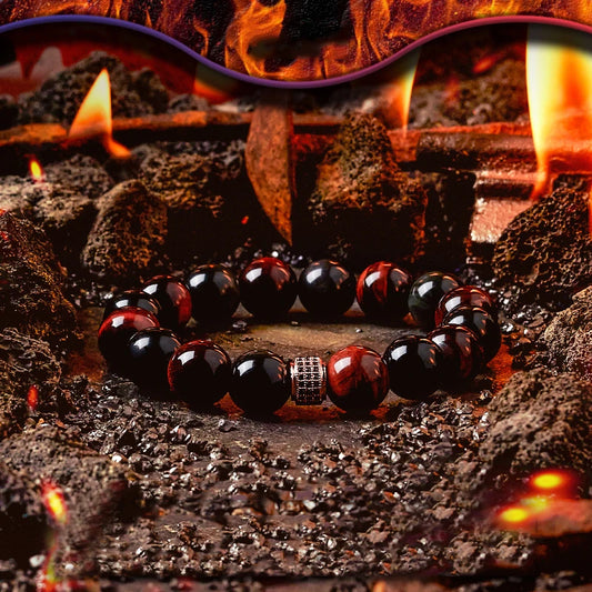 Hell Fire Series 5A Natural Red Yellow Tiger Eye Stone Bead Bracelet Male Female Obisidain Yoga Meditation Reiki Healing Jewelry