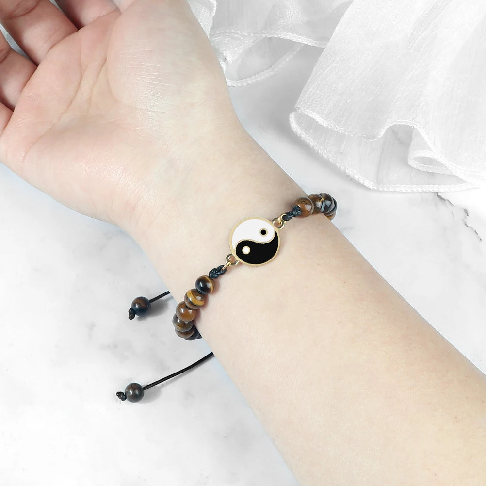 New 6mm Tiger Eye TaiChi Braided Bracelet Women Men YinYang Healing Couple Bangles Chain Adjustable Pulsera Jewelry Gift