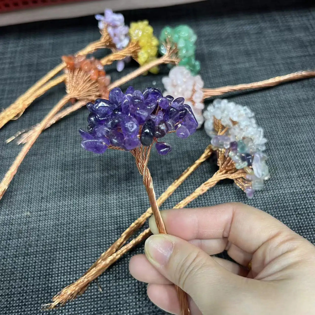 Natural Crystal Money Lucky Tree Amethyst Rose quartz Reiki Healing Fengshui Tree For Wealth And DIY Luck Home Decoration