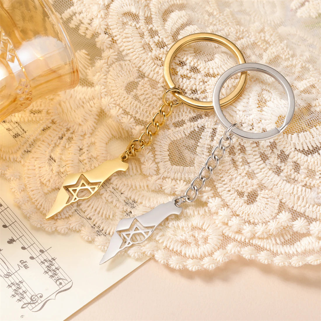 Fashion Israel Map Keychain Stainless Steel Hollow Hexagram Star of David Keychain Religious Jewelry Gift Wholesale