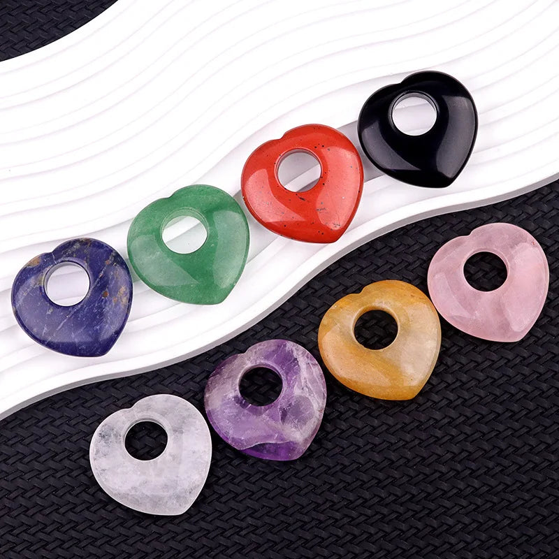 1pc 40mm Natural Stone Heart Pendant Amethyst Tiger Eye Pink Crystal Natural Stone for Women Jewelry Gift