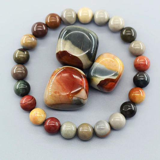 Natural American Picture Stone Bead Bracelet Women Men Amethysts Crystal Quartzs Aquamarines Jades Jewelry Agates Elastic Bangle