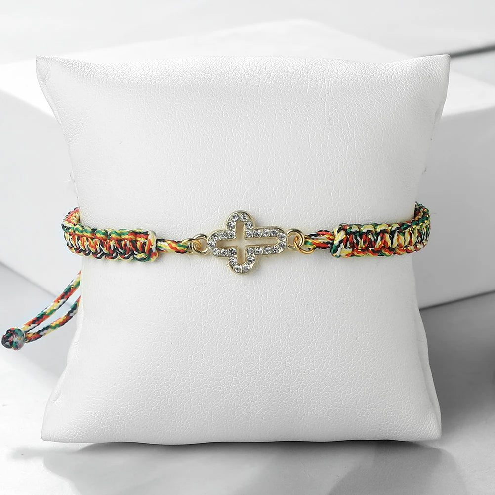 High Quality Crystal Hollow Cross Braided Bracelet Prayer Healing Bangle&Pulsera Chain Women Yoga Jewelry Gift