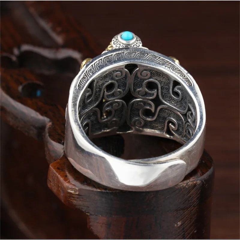 Retro Buddhist Scripture Ring Can Be Rotatable For Men Jewelry Personality Silver 925 Ring Adjustable Male Index Finger Bijou