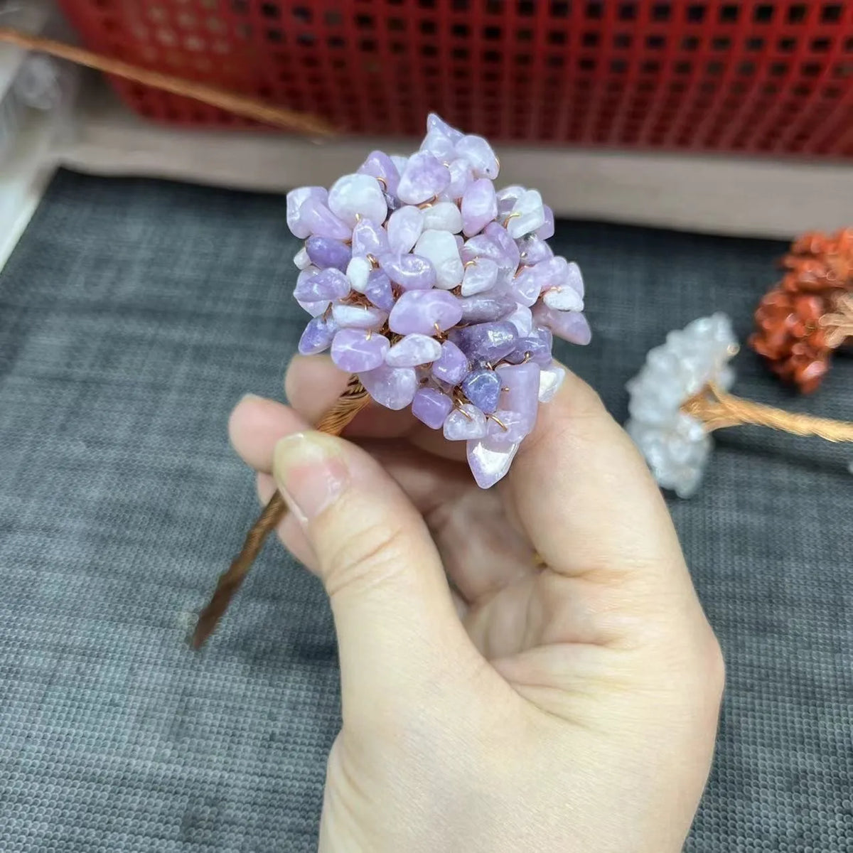 Natural Crystal Money Lucky Tree Amethyst Rose quartz Reiki Healing Fengshui Tree For Wealth And DIY Luck Home Decoration