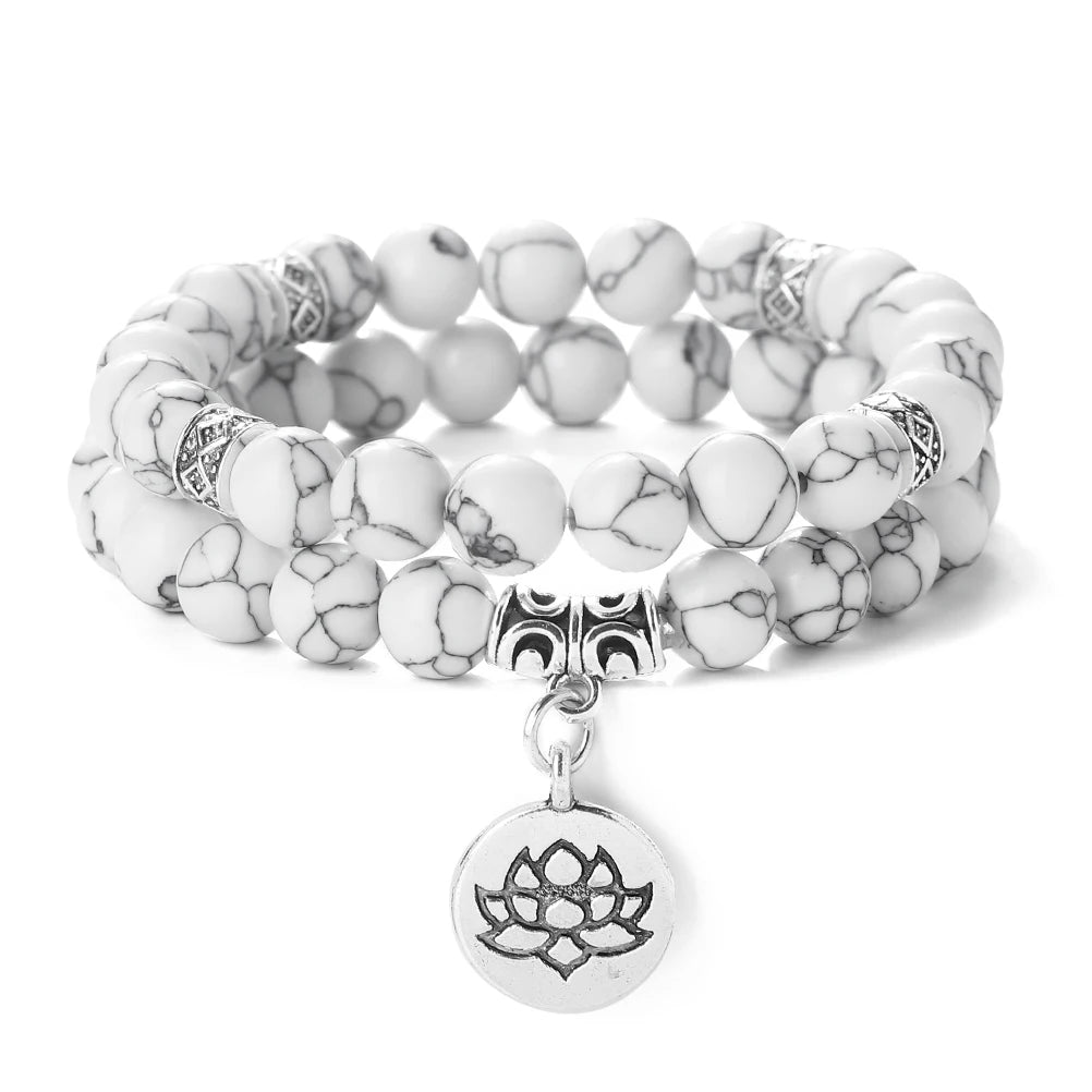 2Pcs/Set Natural Black Striped Pine Stone Bracelets Lava Bead Wristband Lotus Pendant  A Zen-inspired Healing For  Men And Women
