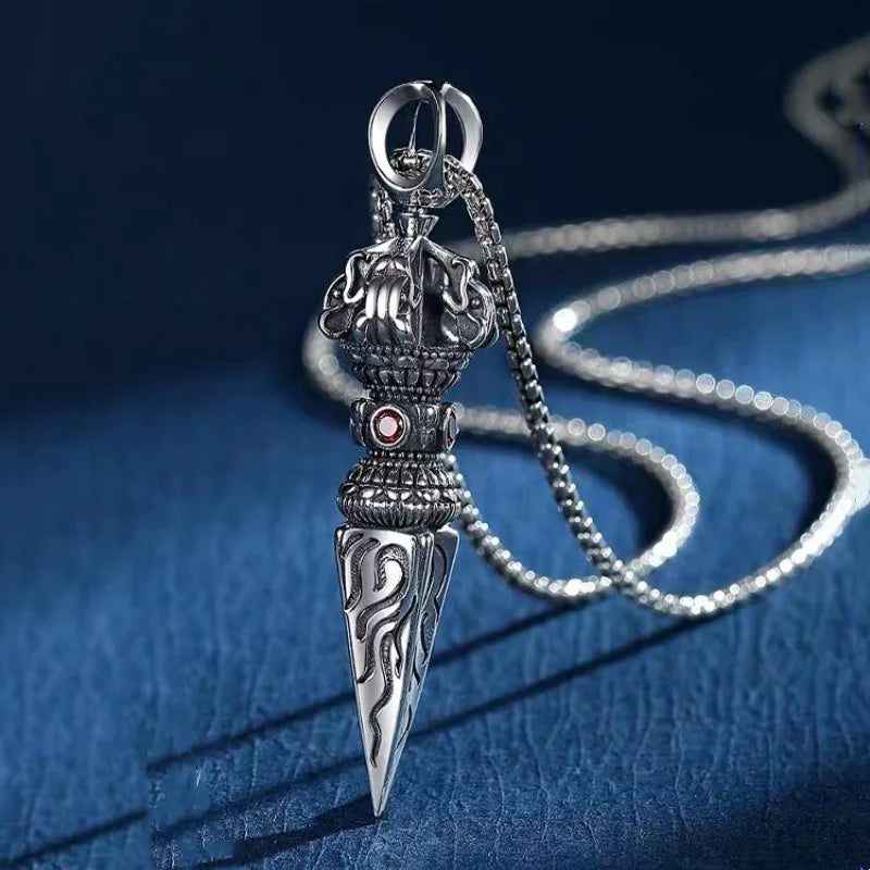 Retro Subduing Demon Pestle Pendant Necklace Male Jewelry Tide Amulet 925 Silver Chain Necklace For Men Personality Accessories
