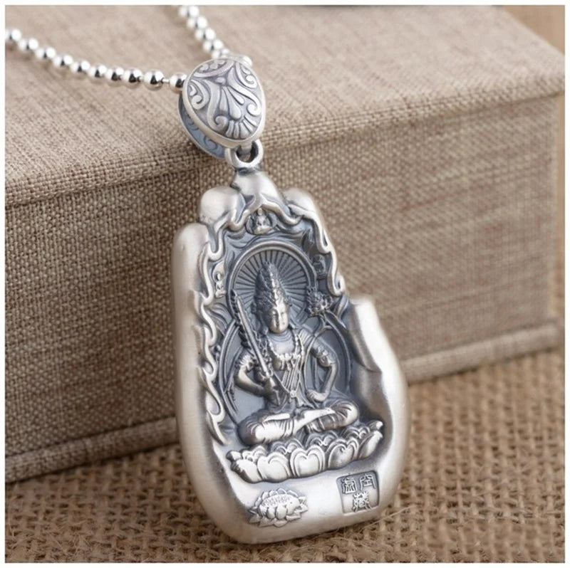 Retro Eight Patronus Buddha Pendant Necklace For Men Jewelry Ethnic Trendy Silver 925 Chain Necklace Male Party Accessories Gift