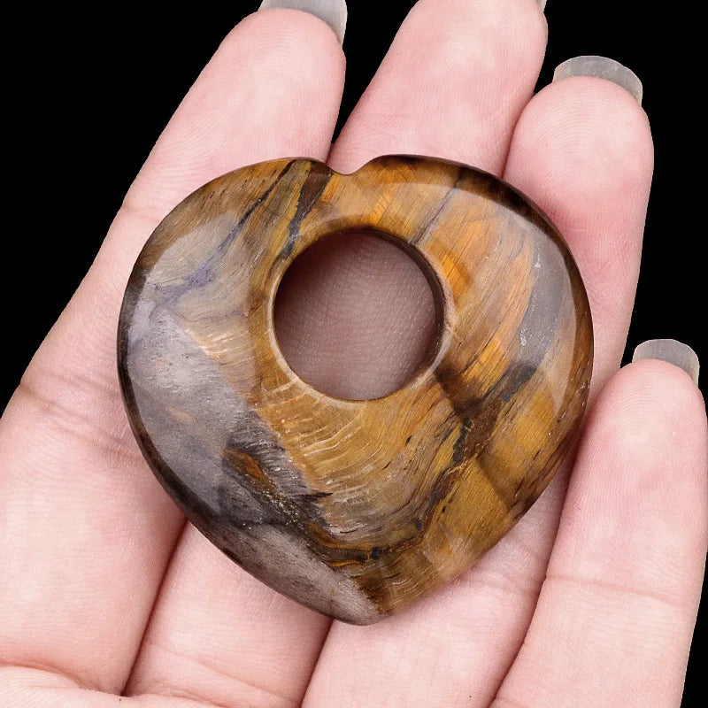 1pc 40mm Natural Stone Heart Pendant Amethyst Tiger Eye Pink Crystal Natural Stone for Women Jewelry Gift