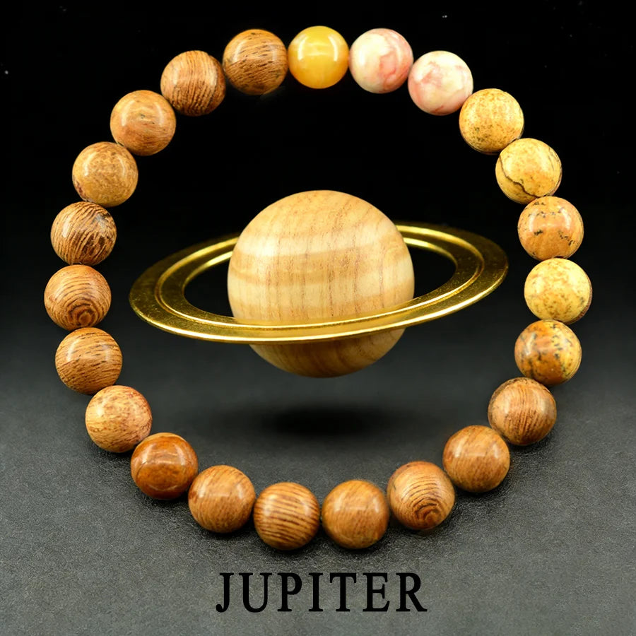 Solar System Eight Major Planets Moon Bracelet Made of Natural Stone Bead Bangle Black Labradorite Stone Gift for Astronomy Kids