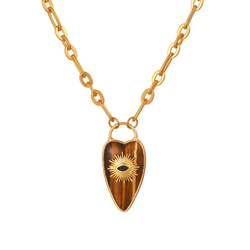 1pc Devil's Eye Heart Natural Stone Pendant Amethyst Pink Crystal Necklace for Women Jewelry Gift