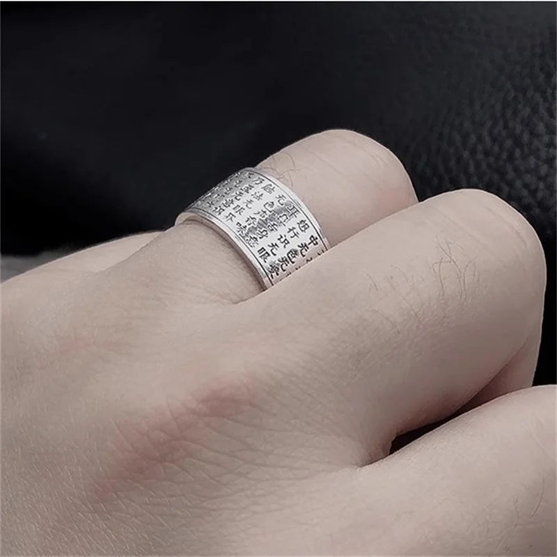 Blessing Prajnaparamita Heart Sutra Ring For Men Jewelry Ethnic Style Vintage Heart Meridian Ring Women Finger Accessories