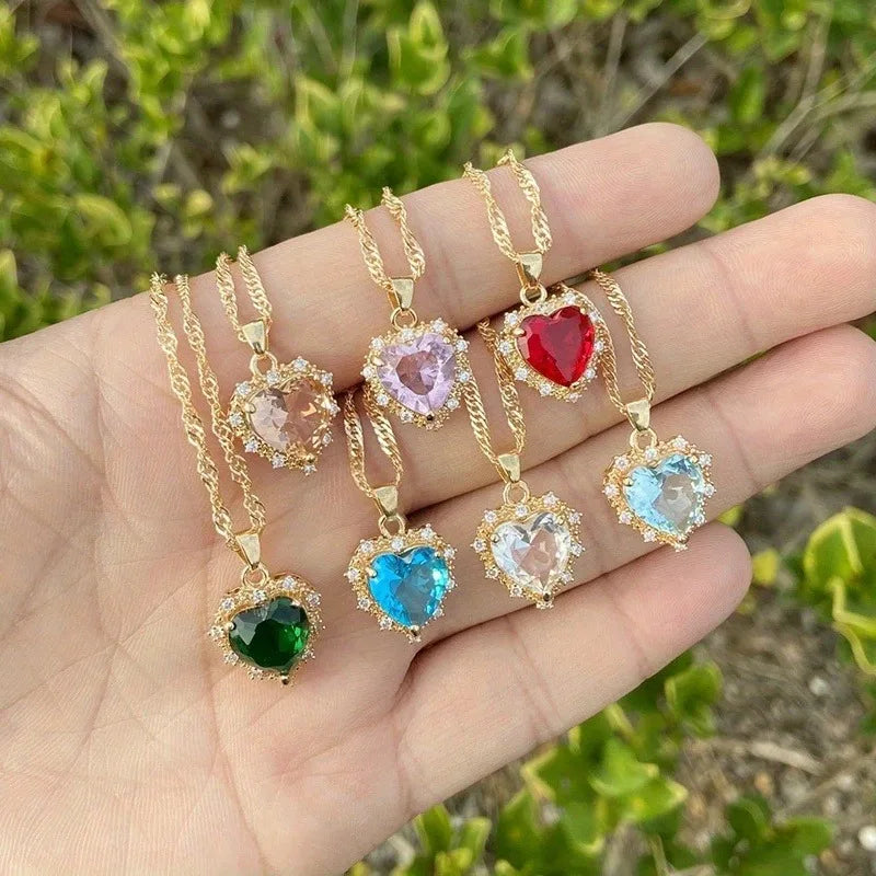Heart Copper Necklace Fashion Jewelry White Sapphire Artificial Zircon Chain Necklaces for Women Jewelry Necklace Vintage Women
