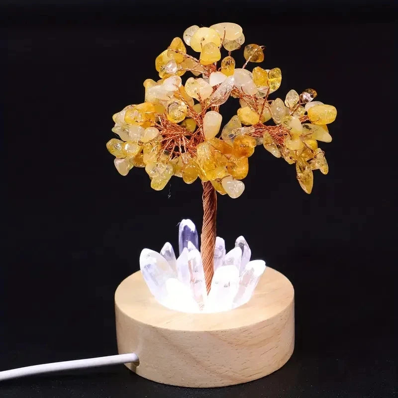 1pcs Crystal Money Tree Reiki Chakra Feng Shui Trees Decor Sparkling Crystal Tree Of Wealth With LED Base Crystal Birthday Gift