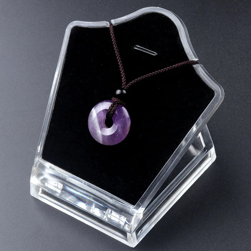 20mm Circle Donut Healing Crystals Necklace Natural Chakra Gemstone Stone Amulet Lucky Coin Donuts Charm Protection Quartz Agate