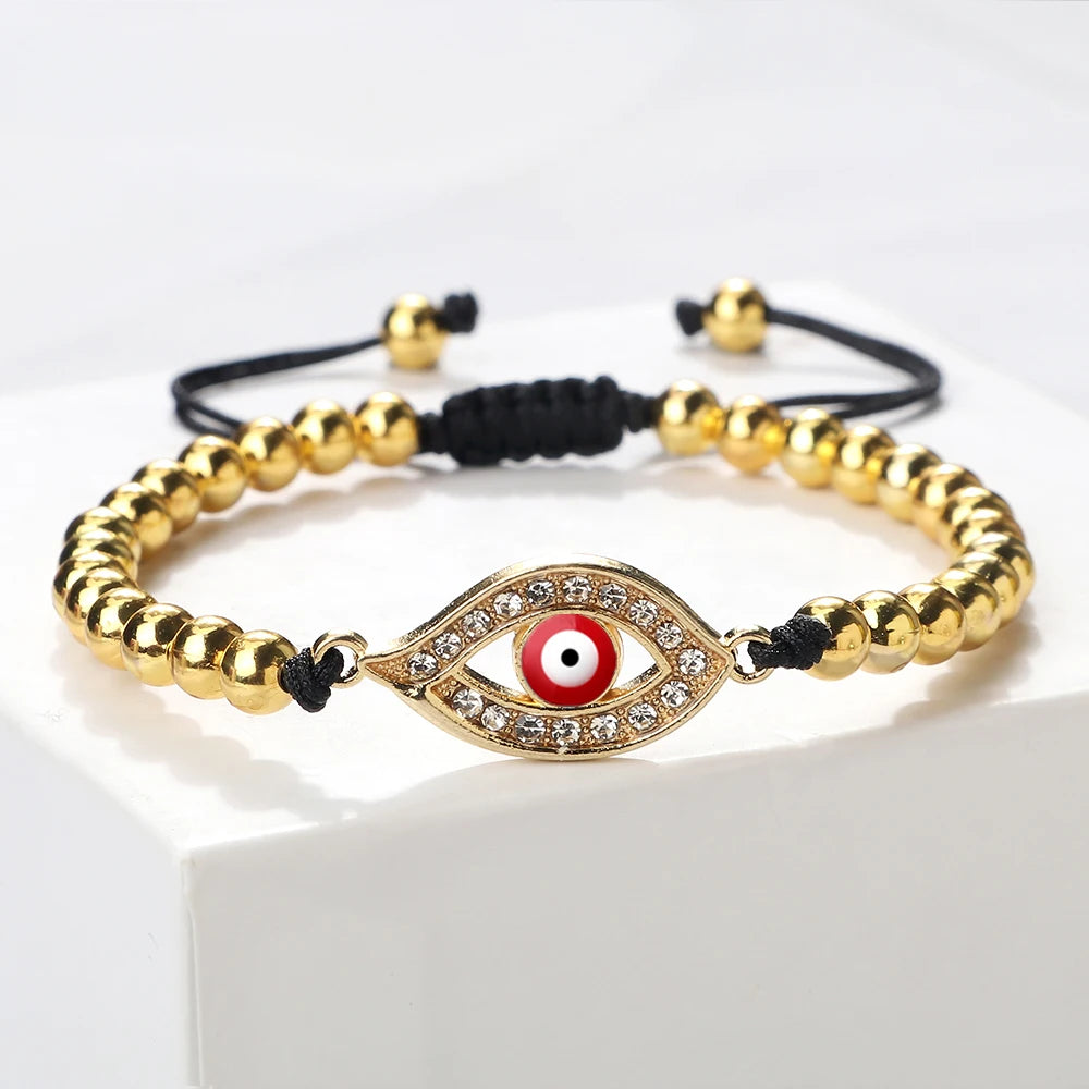 New Turkish Evil Eye Copper Beads Braided Bracelet Women Men Gold Color Healing Yoga Couple Bracelet&Bangles Chain Jewelry Gift