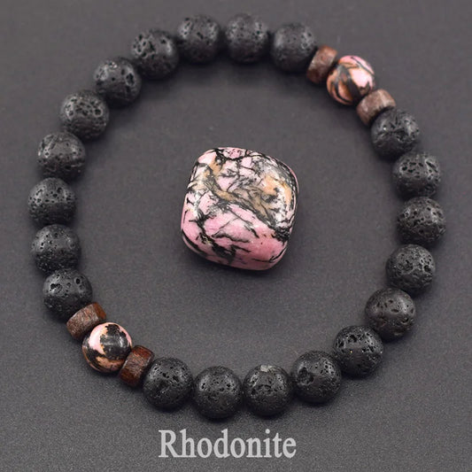 Genuine Rhodonite Beaded Bracelet Men Womne Natural Energy Volcanic Stone Beads Stretch Wrist Bracelet Yoga Healing Gem Jewelry