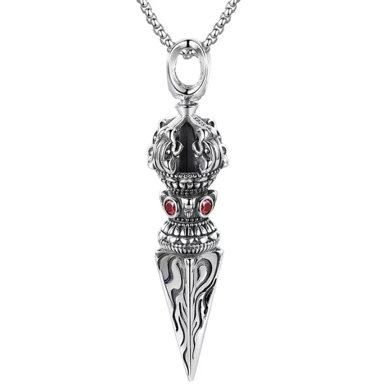 Retro Subduing Demon Pestle Pendant Necklace Male Jewelry Tide Amulet 925 Silver Chain Necklace For Men Personality Accessories