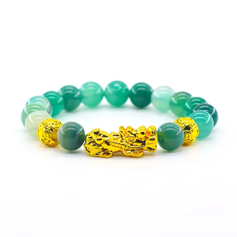 Pixiu Bracelet Feng Shui Wealth and Good Luck Bracelet Homme Wristband Gold Color Obisidian Stone Beads Black Six Character Gift
