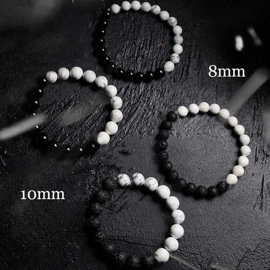 Contrast Series Fengshui Black Volcanic White Howlite Beads Bracelet for Women Man Tai Chi Yin And Yang Balance Yoga Meditation