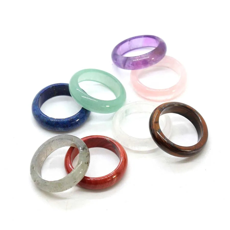 Naturtal Healing Crystal Stone Band Rings For Women Amethyst Rose Quartz Lapis Lazuli Labradorite Dainty Finger Ring Jewellery