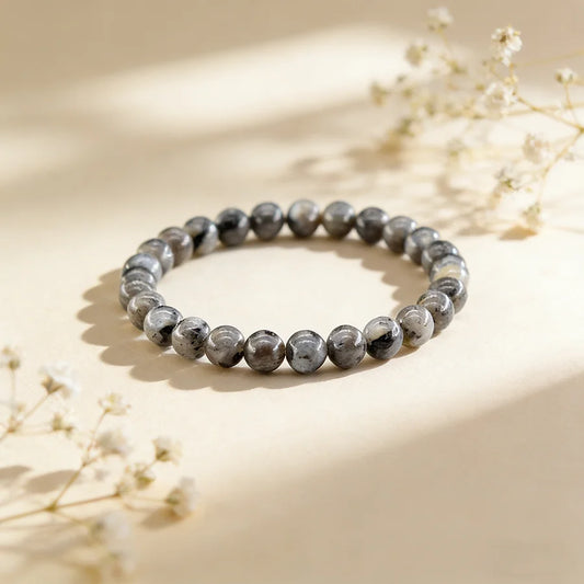 Natural Black Labradorite Stone Smooth Round Shape Beads Bracelet Fashionable Handmade Elastic Jewelry Accessories 1 Dollar Item