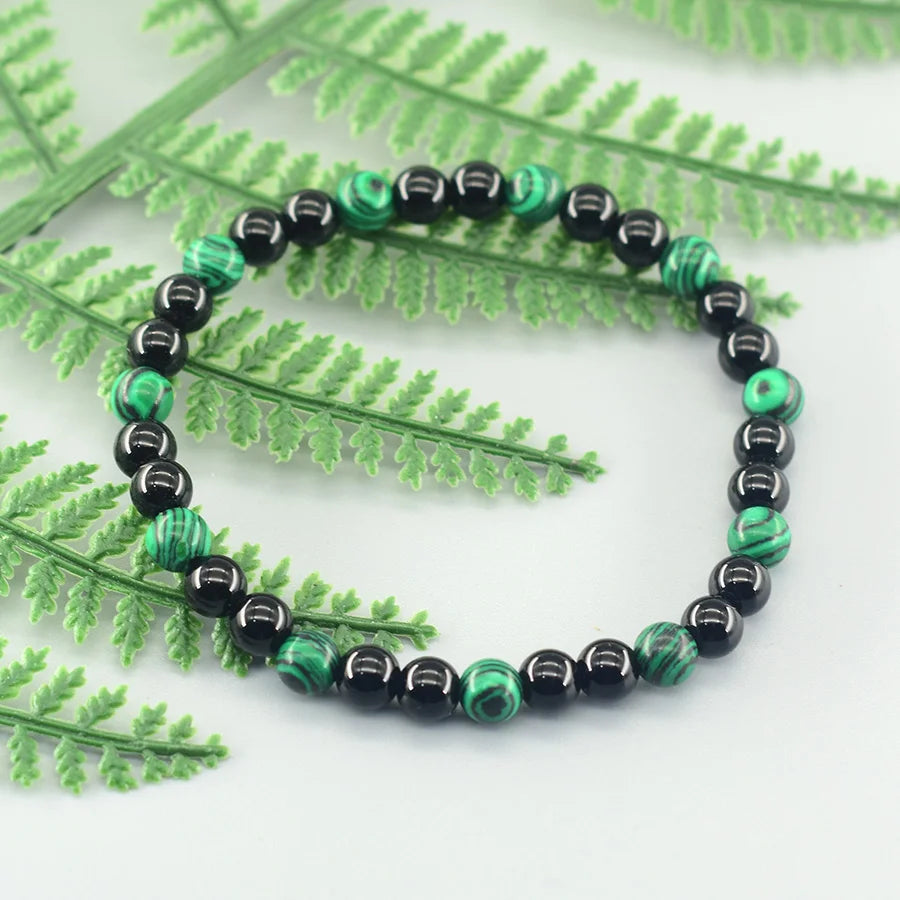 6mm Natural Green Malachite Stone Bracelet Women Black Tourmaline Beads Bracelet Meditation Jewelry 1 Dollar Items Free Shipping