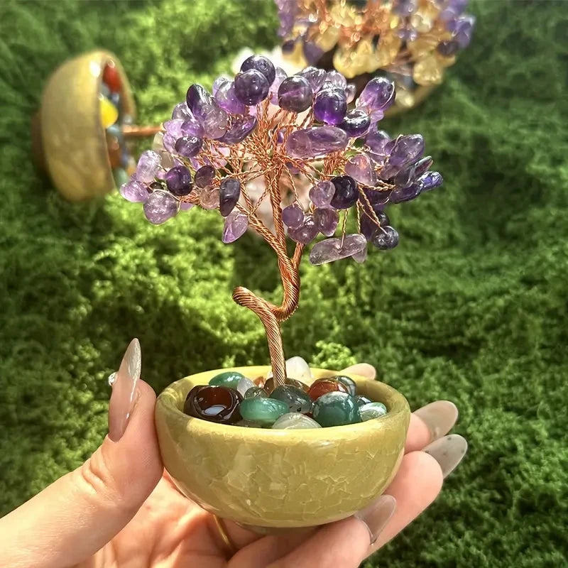 1pc, Amethyst Crystal Tree Reiki Natural Crystals Base Copper Wire Tree Life Spiritual Meditation Energy Tree Room Decor Gifts