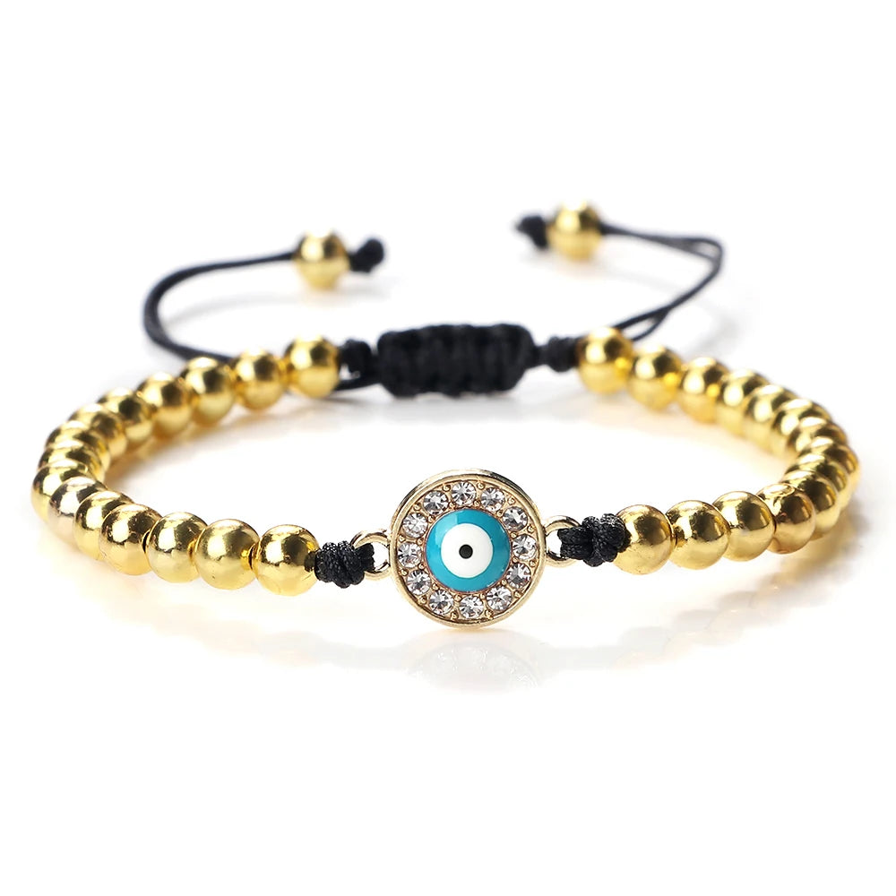 New Turkish Evil Eye Copper Beads Braided Bracelet Women Men Gold Color Healing Yoga Couple Bracelet&Bangles Chain Jewelry Gift