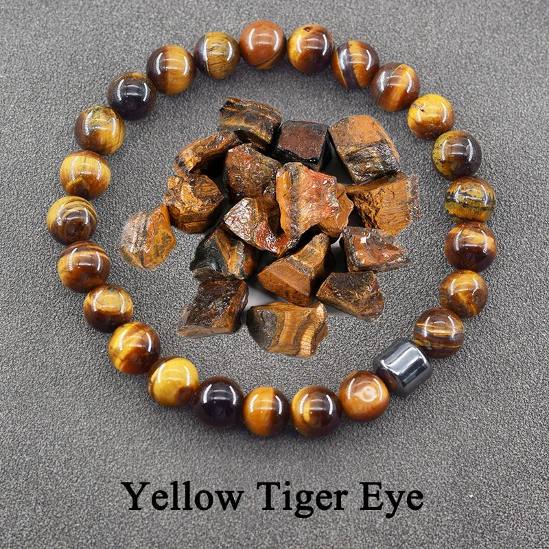 Genuine Natural Stone Bracelet Man Women Labradorite Red Tiger Eye Stone Bead Jewelry Hematite Cylinder Wristband Gift Wholesale