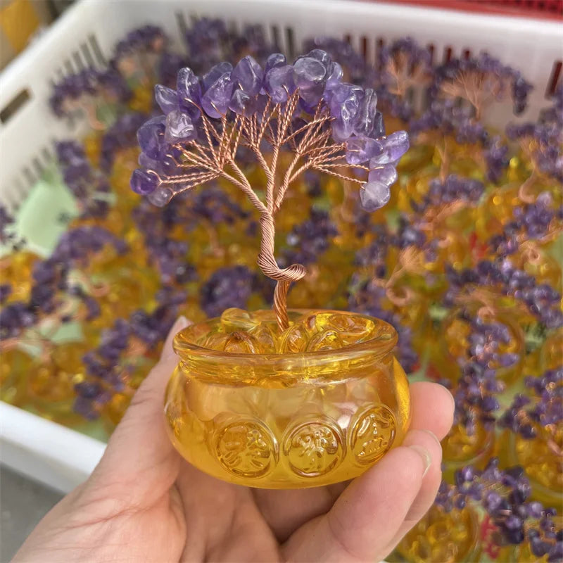 Lucky Citrine Tree of Life Crystal Feng Shui Money Tree Decor, Spiritual Gift for Women Mom, Perfect Birthday Present, Home Offi