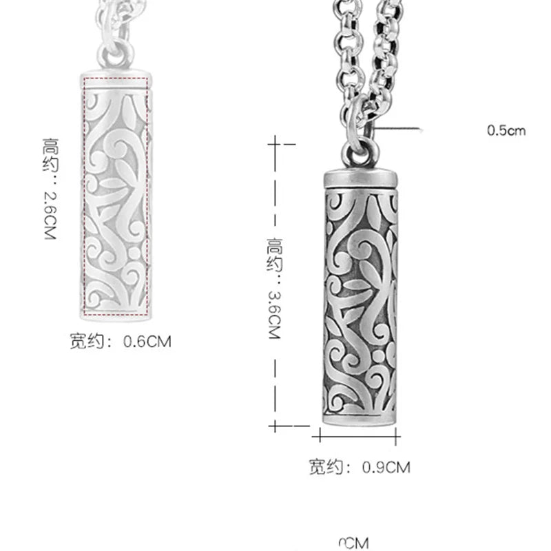 Vintage 925 Silver Necklace Male Blessing Bijou Retro Pendant Can Be Opened To Hold Things Amulets Necklaces For Men Jewelry