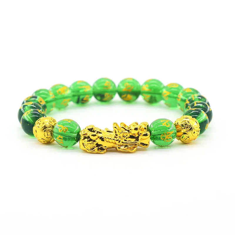 Pixiu Bracelet Feng Shui Wealth and Good Luck Bracelet Homme Wristband Gold Color Obisidian Stone Beads Black Six Character Gift