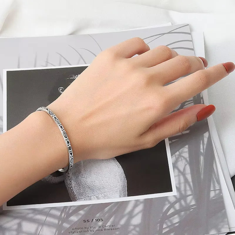 Vintage Ethnic Tibetan Silver Charm Bracelet Bangle Boho Handmade Antique Distressed Jewelry Unisex For Women Men Birthday Gift