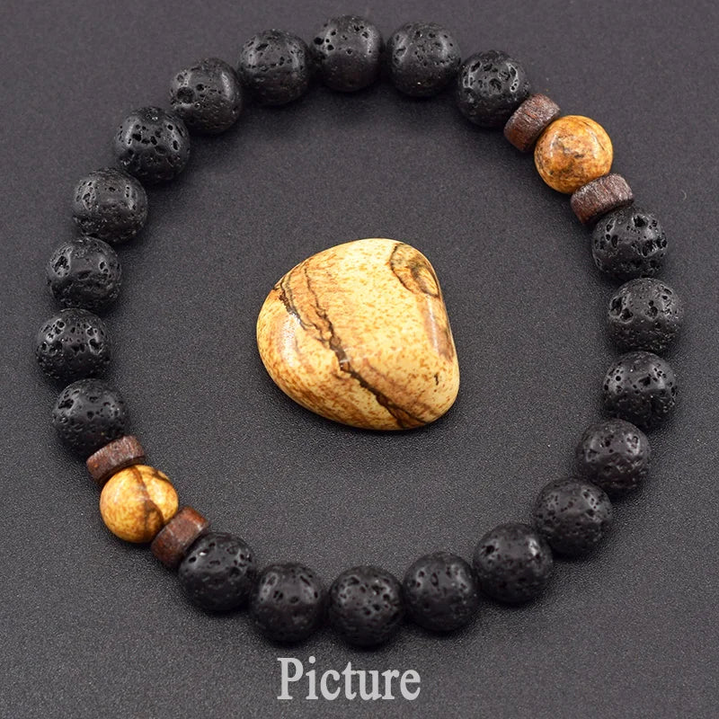 Lava Stone Men Bracelet Natural Labradorite Moonstone Bead Tibetan Buddha Bracelet Chakra Oil Diffuser Bracelet Men Jewelry