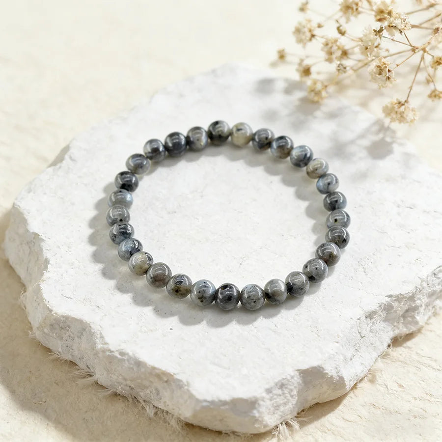 Natural Black Labradorite Stone Smooth Round Shape Beads Bracelet Fashionable Handmade Elastic Jewelry Accessories 1 Dollar Item