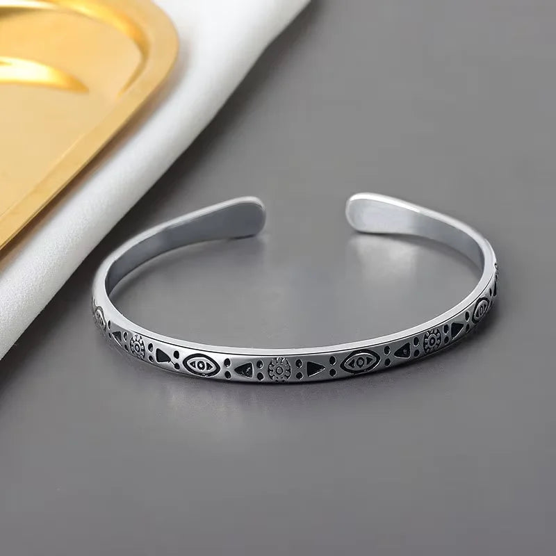Vintage Ethnic Tibetan Silver Charm Bracelet Bangle Boho Handmade Antique Distressed Jewelry Unisex For Women Men Birthday Gift