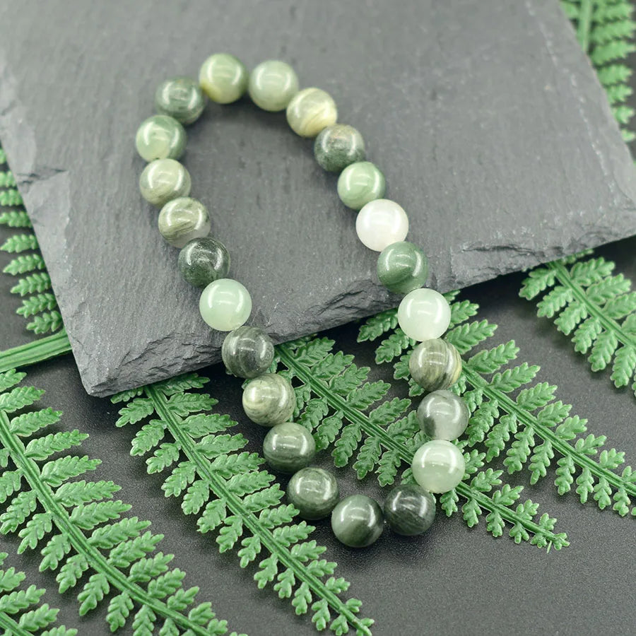 Natural Smaragdite Stone Beads Bracelet Men Natural Crystal Agate Beads Jewelry for Women Stay Calm to Solve Problem Bangle
