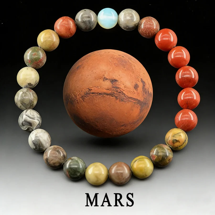 Solar System Eight Major Planets Moon Bracelet Made of Natural Stone Bead Bangle Black Labradorite Stone Gift for Astronomy Kids