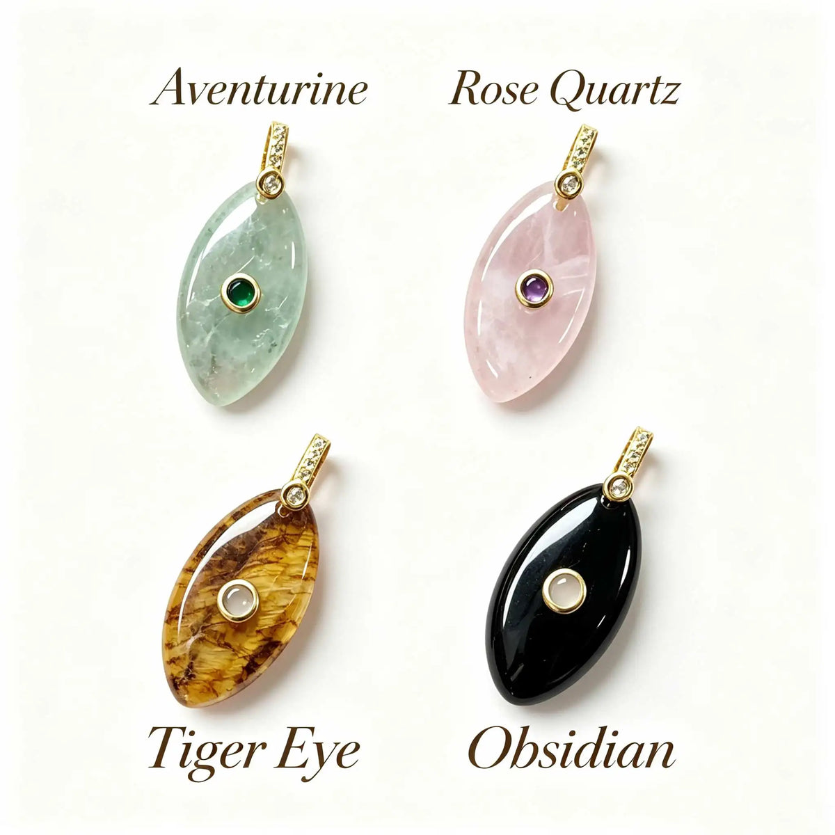 1pc Natural Stone Pendant Amethyst Tiger Eye Oval Water Drop Inlaid Zircon Charms Pendant DIY Necklace Bracelet Accessories