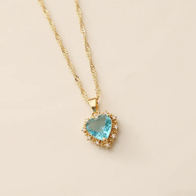 Heart Copper Necklace Fashion Jewelry White Sapphire Artificial Zircon Chain Necklaces for Women Jewelry Necklace Vintage Women