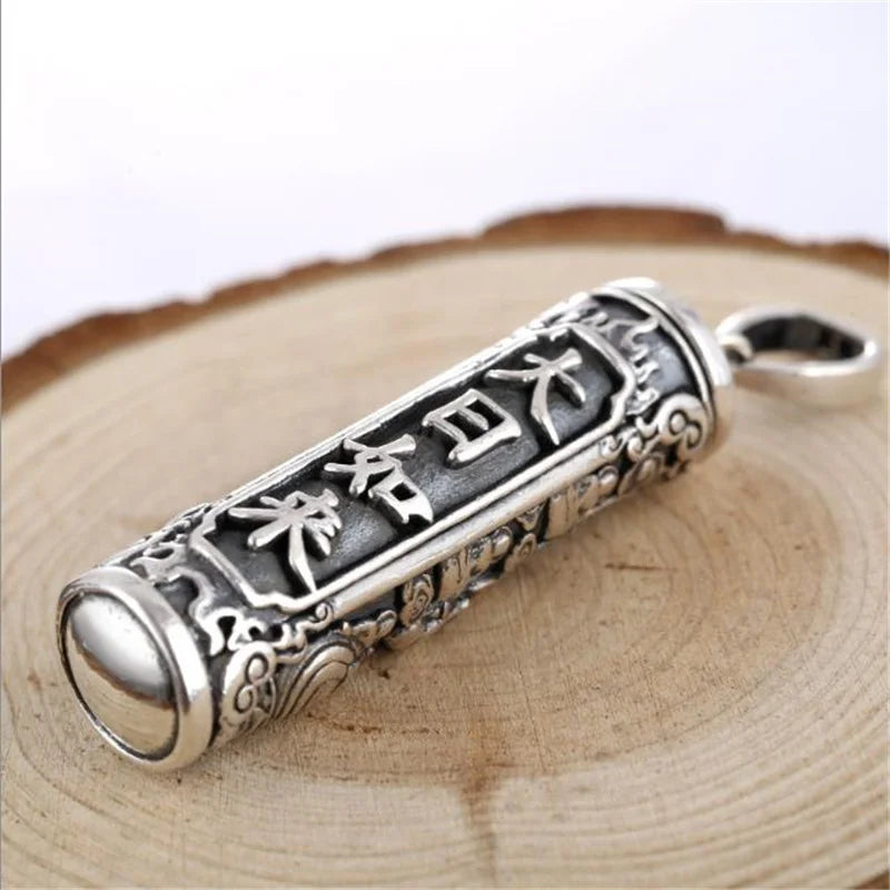 Retro Buddha Shurangama Mantra Pendant Necklace For Men Jewelry Fashion Silver 925 Neck Chain Male Necklace Boy Birthday Gift