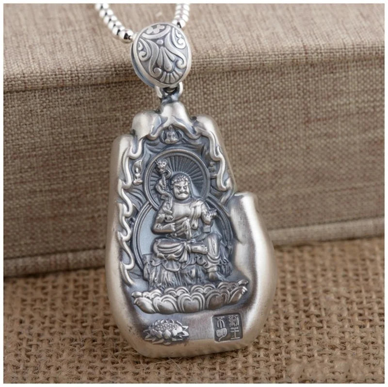 Retro Eight Patronus Buddha Pendant Necklace For Men Jewelry Ethnic Trendy Silver 925 Chain Necklace Male Party Accessories Gift