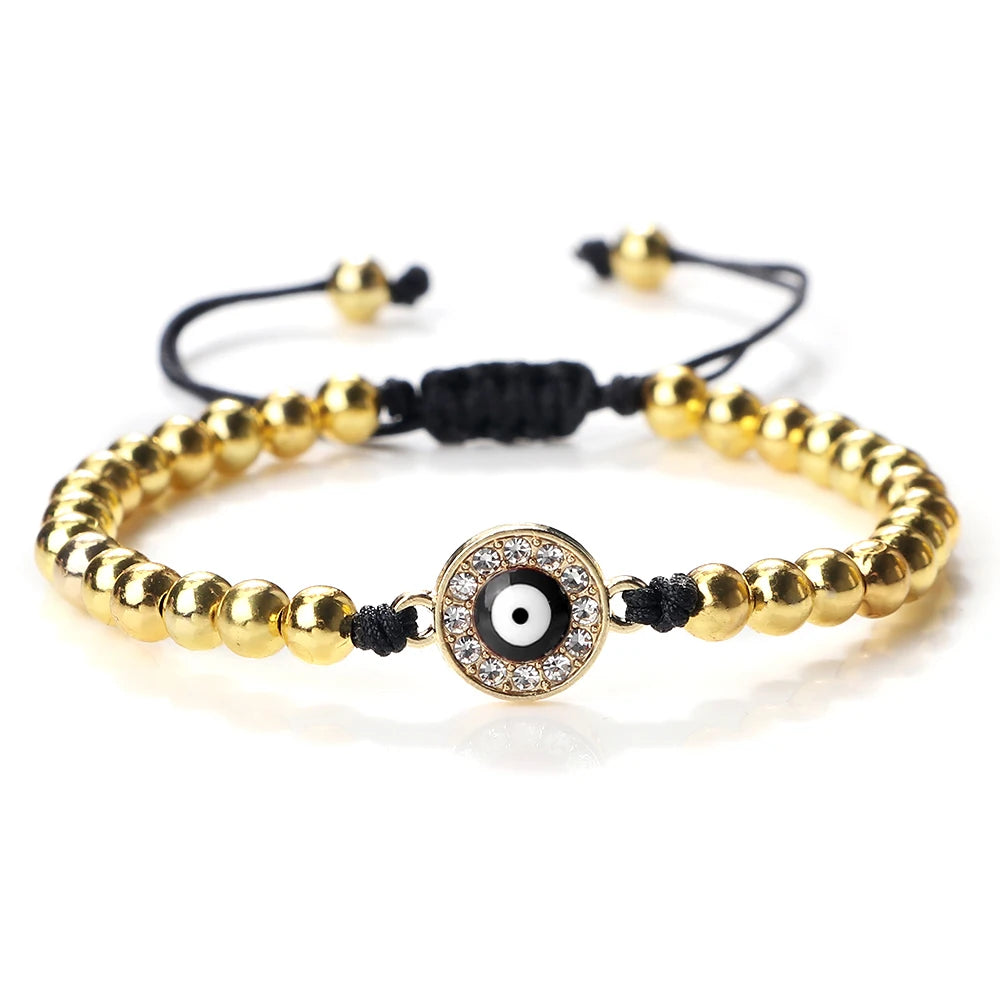 New Turkish Evil Eye Copper Beads Braided Bracelet Women Men Gold Color Healing Yoga Couple Bracelet&Bangles Chain Jewelry Gift