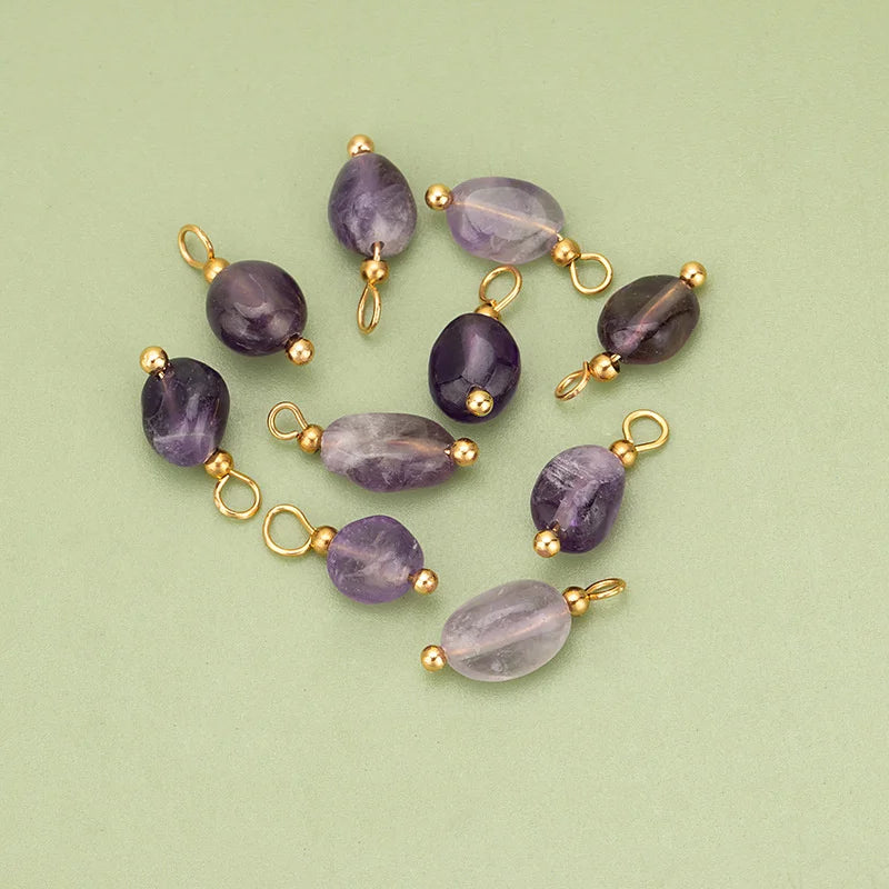 10pcs High Quality Handmade Golden Plated Natural Stones Charms Pendants Diy Jewelry Accessories