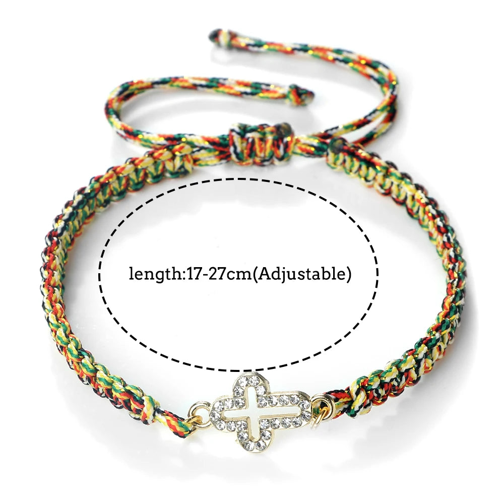 High Quality Crystal Hollow Cross Braided Bracelet Prayer Healing Bangle&Pulsera Chain Women Yoga Jewelry Gift