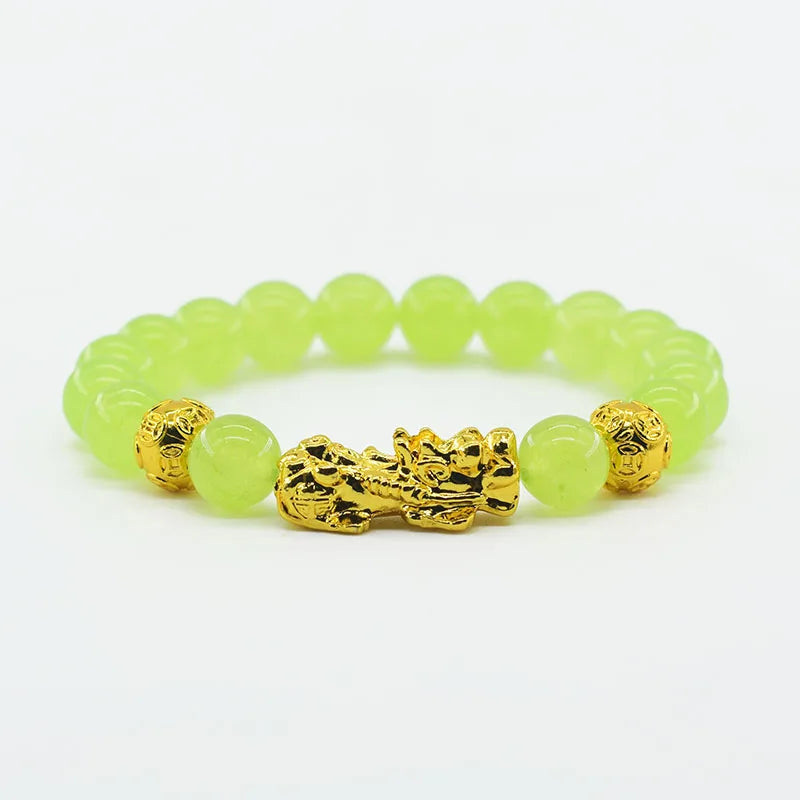 Pixiu Bracelet Feng Shui Wealth and Good Luck Bracelet Homme Wristband Gold Color Obisidian Stone Beads Black Six Character Gift