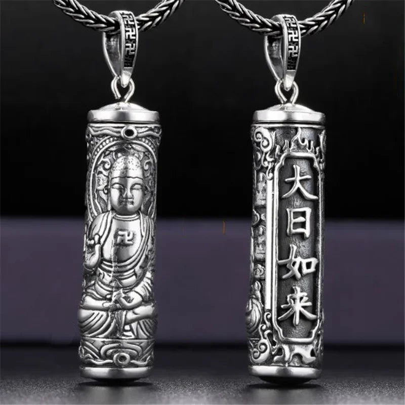 Retro Buddha Shurangama Mantra Pendant Necklace For Men Jewelry Fashion Silver 925 Neck Chain Male Necklace Boy Birthday Gift