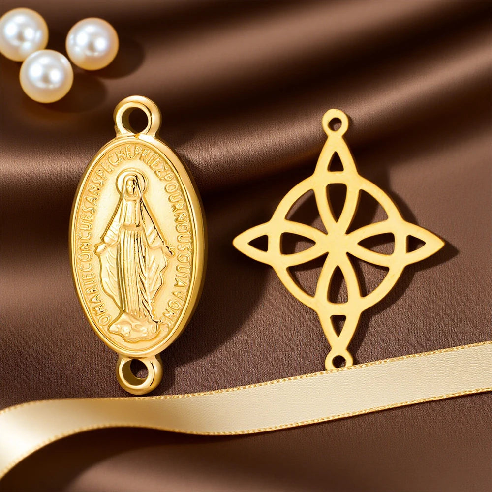 1pc Witch Knot Virgin Mary Stainless Steel Pendant Double Protection Amulet Necklace Bracelet Jewelry Making Accessories